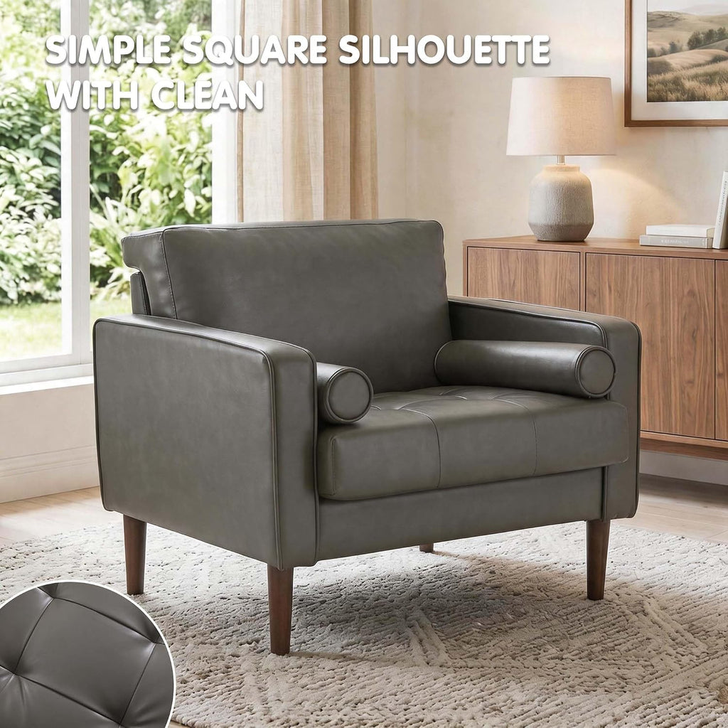 34.5" Arm Chairs, Modern Faux Leather Accent Chair, Dark Gray - Set of 2