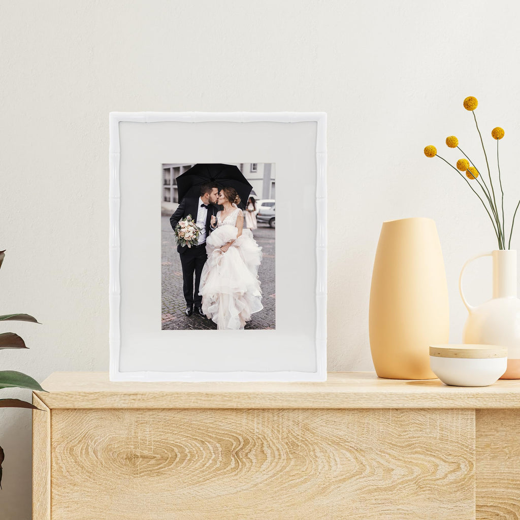 Cast Metal Frame - Bamboo Design, White, 8x10 (5x7 Mat)