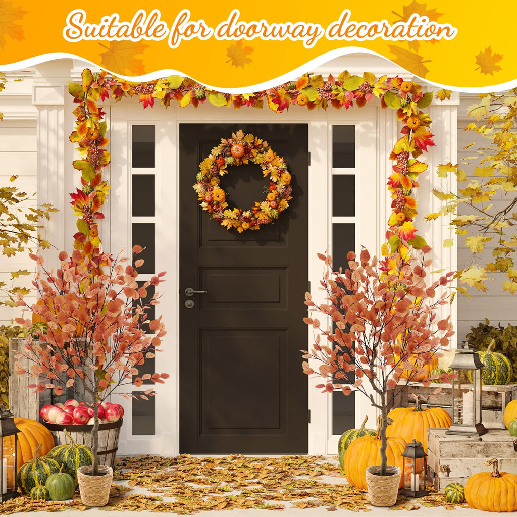 2 Pack 4 ft Artificial Eucalyptus Trees with Baskets, Orange