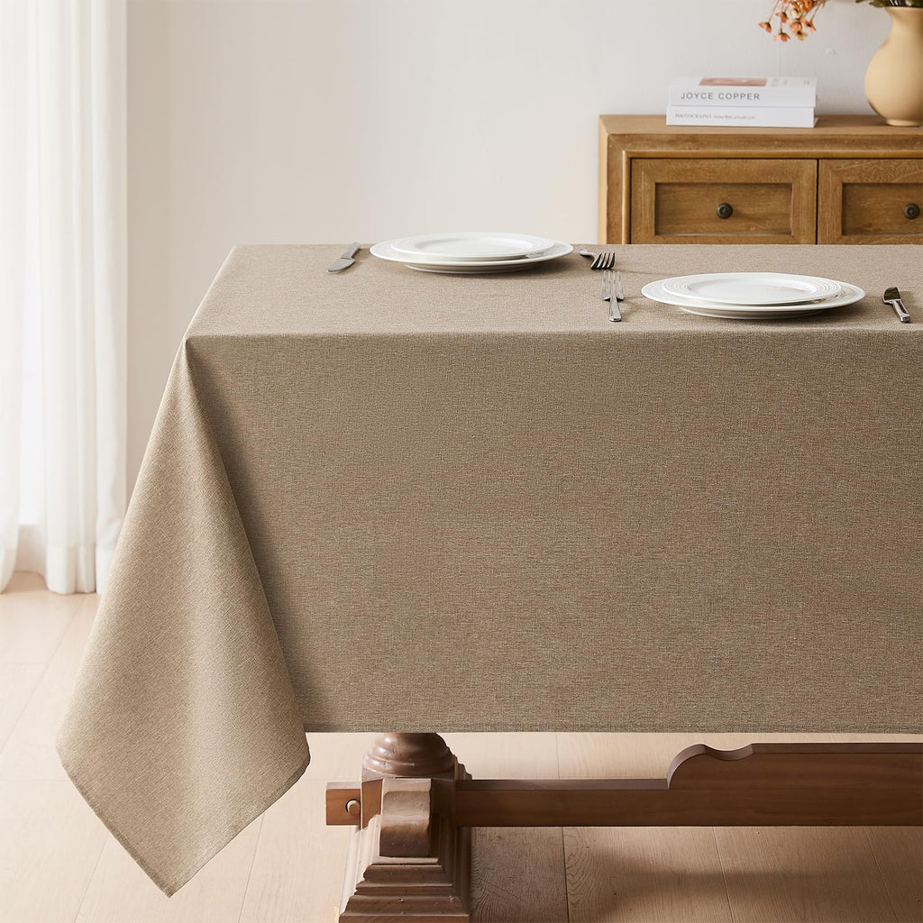 Faux Linen Tablecloths for Rectangle Tables, 2 Pack Burlap Textured Table Cloths Washable Farmhouse Table Cover Water