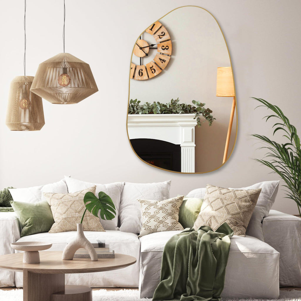 Irregular Wall Mirror Asymmetrical Mirror, 40''x26'' Gold Mirror Bedroom Living Room Entryway, Decorative Modern Wall