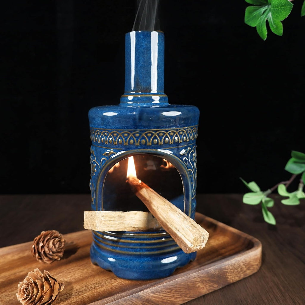 Bird & Flower Ceramic Palo Santo Chiminea,Sage&Cone Incense Burner