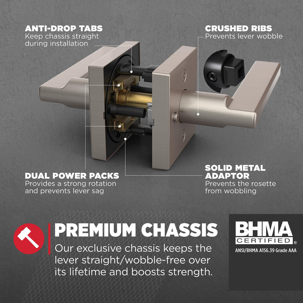Halifax Privacy Door Lever with Lock, Satin Nickel