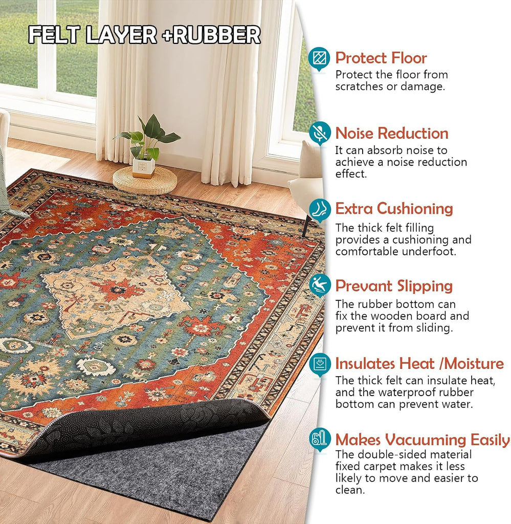 Waterproof Rug Pad, 8x10 Ft Under Area Rug Carpet Pad, Non Slip Rug Pads for All Floors and Hardwood Floors Finishes - Set of 80