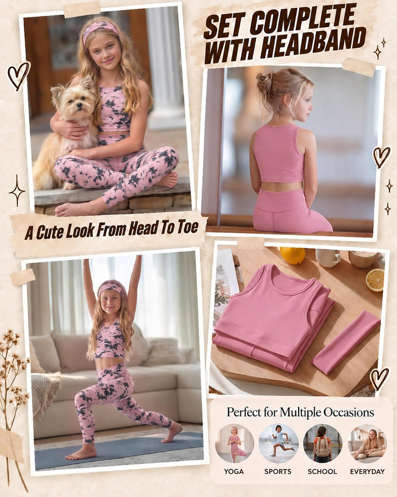 Girls Athletic Sets Kids Workout Outfits 6 Pcs Sets
