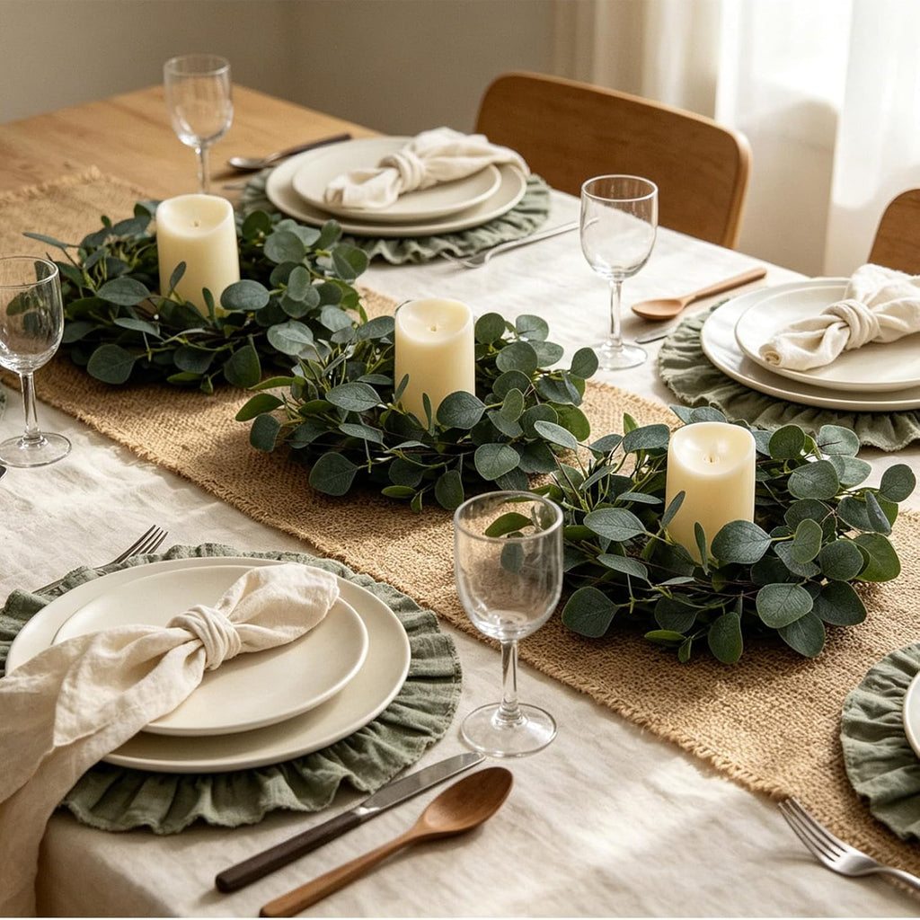 Eucalyptus Leaves Wreath Metal Polyester Green Wreath 15 Inches for The Front Door Décor, 1 Pack