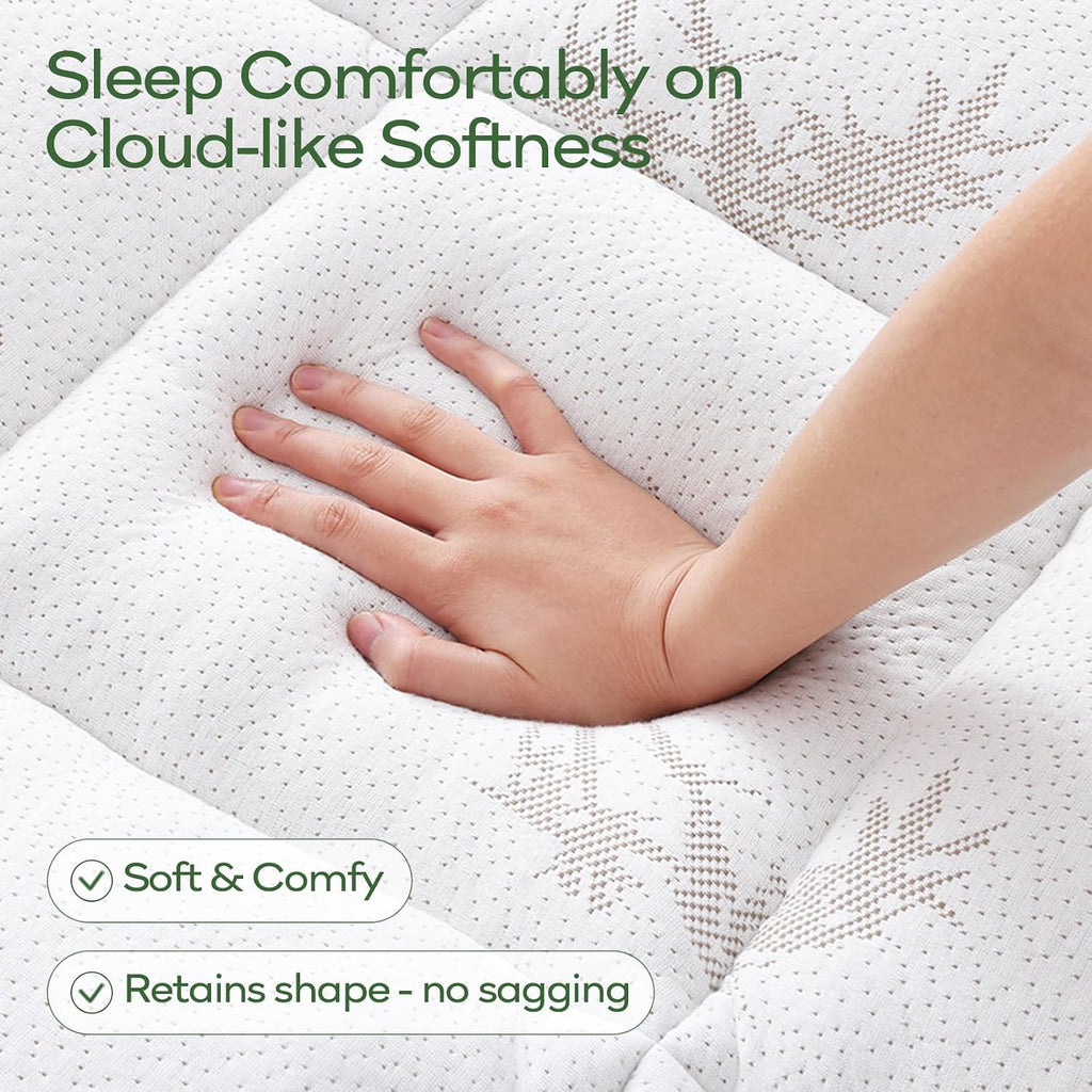 Full Bamboo Viscose Cooling Mattress Topper, White | Soft Quilted Comfort, Pillow Top Mattress Pad, Plush Down