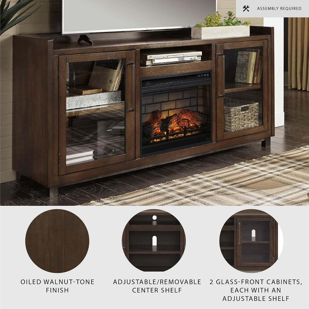 Modern 70" TV Stand with Electric Fireplace for TVs up to 80", Dark Brown