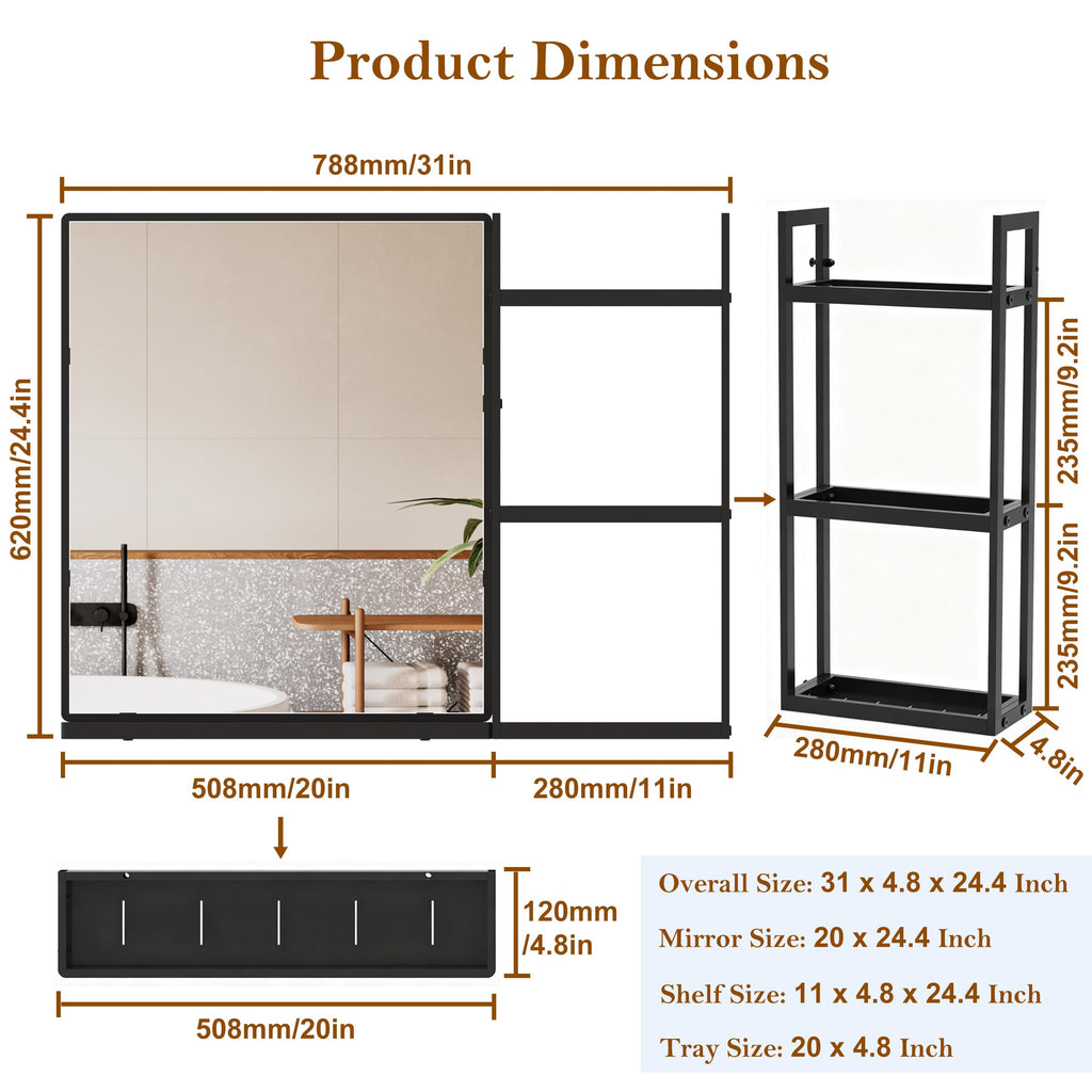 Bathroom Mirror with Shelf 31 x 24 Inch Wall Mirror with Storage