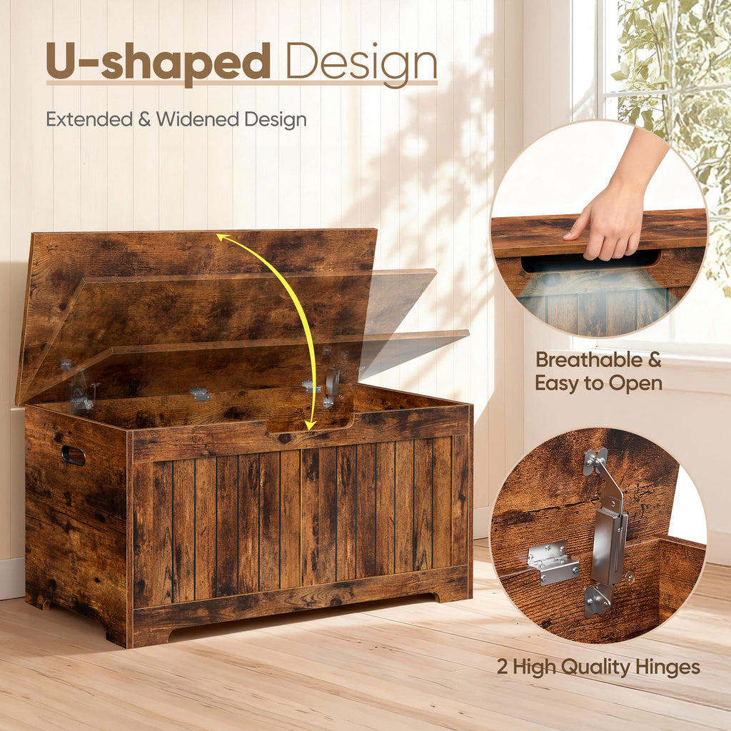 Storage Chest, 39 inches Chest Box Organizer with 2 Safety Hinges, Wooden Entryway Shoe Organizer Storage Bench