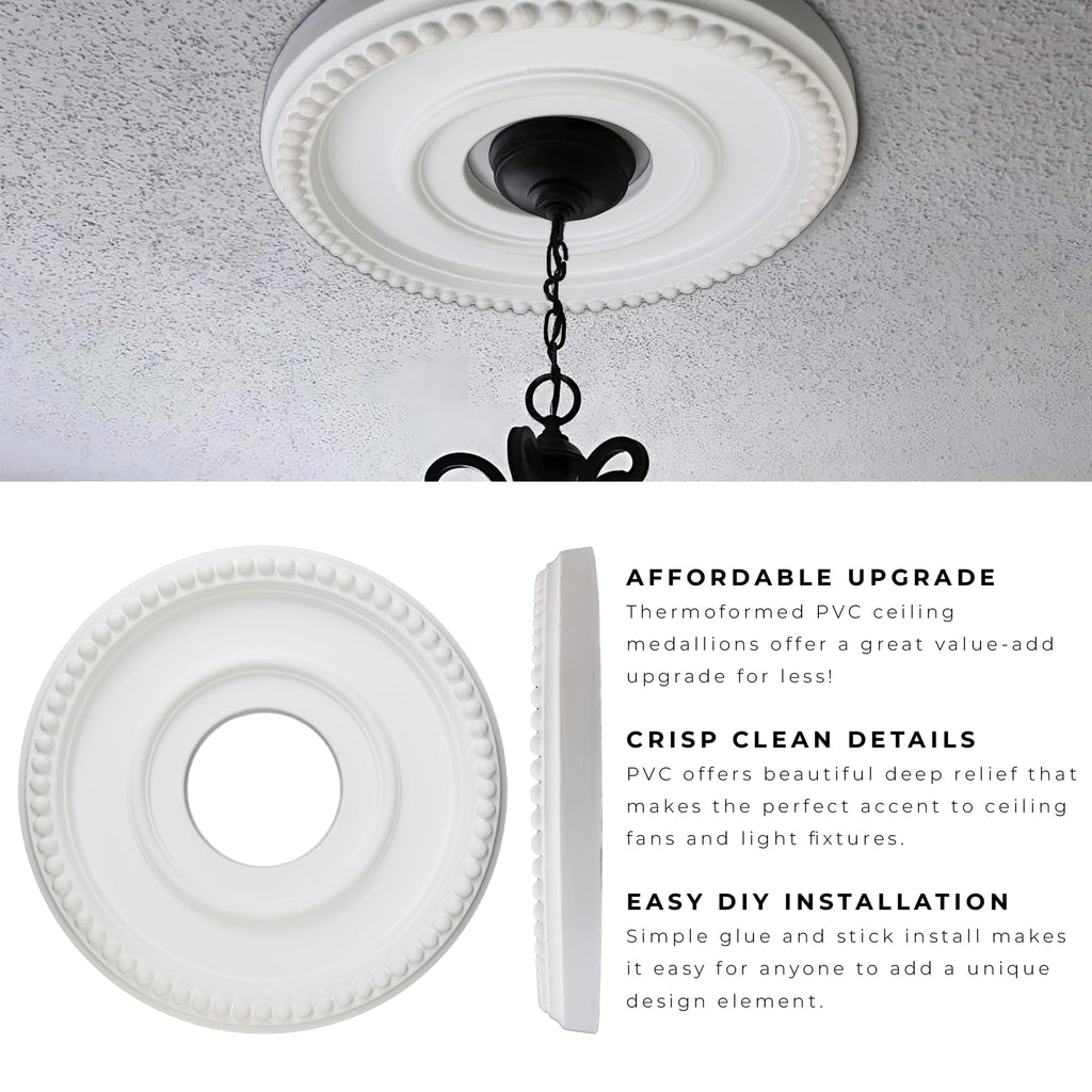 12 Inch OD x 4inch ID White Ceiling Medallion Plate - PU Plastic Decorative Cover for Fan, Light Fixtures, Chandelier