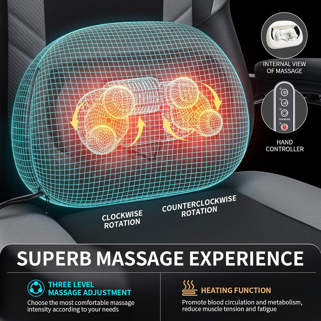 Gaming Chair with Shiatsu Kneading Massage Heated Computer Desk Chair Black | 155° Recliner with Footrest;Height