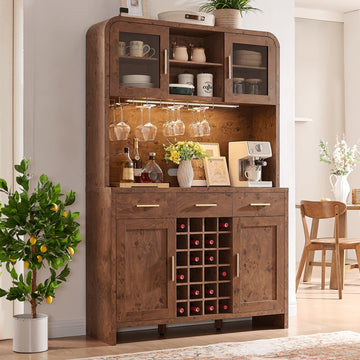 77" Tall Pantry Cabinet & Coffee Bar Cabinet with Storage, Dark Burl