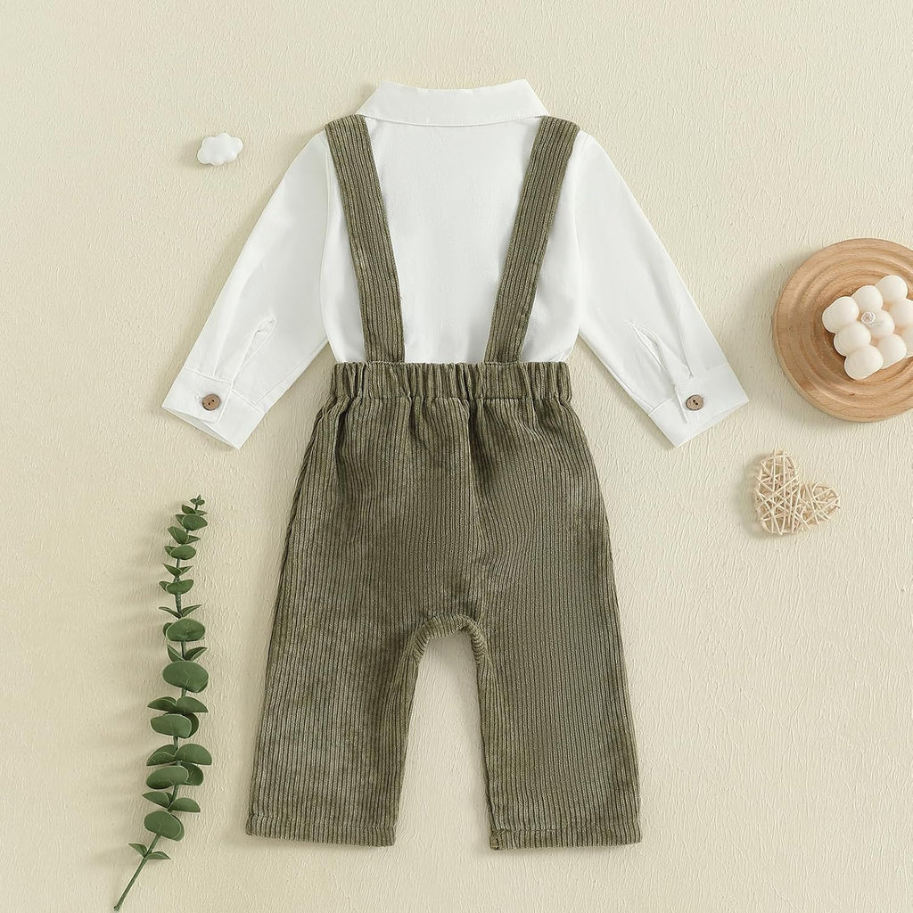 Infant Baby Boy Outfits Suit Bowtie Dress Romper+Suspender Overalls Pants Set Gentleman Wedding Clothes Formal