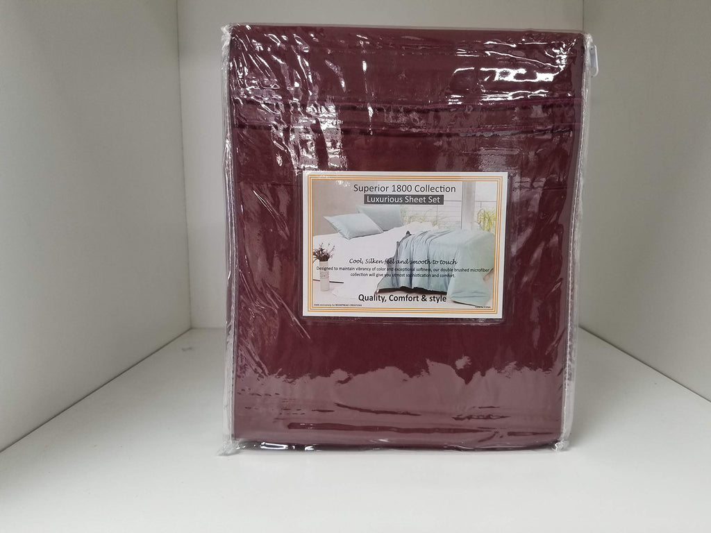 Microfiber Wood Frame Waterbed Sheet Set with Stay Tuck Poles - Solid Color with Embroidery (Burgundy, Queen Waterbed)