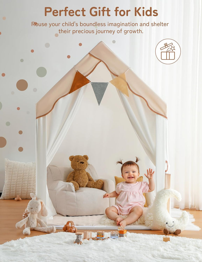 Kids Play Tent with Enclosure, Toddler Tent 2 in 1 with Padded Mat and Lights, Large Playhouse for Kids, Indoor &