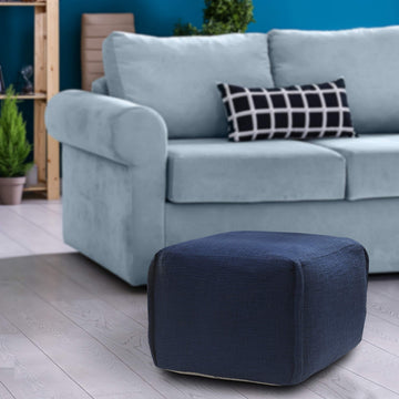 LR Home Handmade Contemporary Solid Square Indoor Medium Pouf Ottoman, Insignia Blue | Hand-Made Cotton Foot Rest