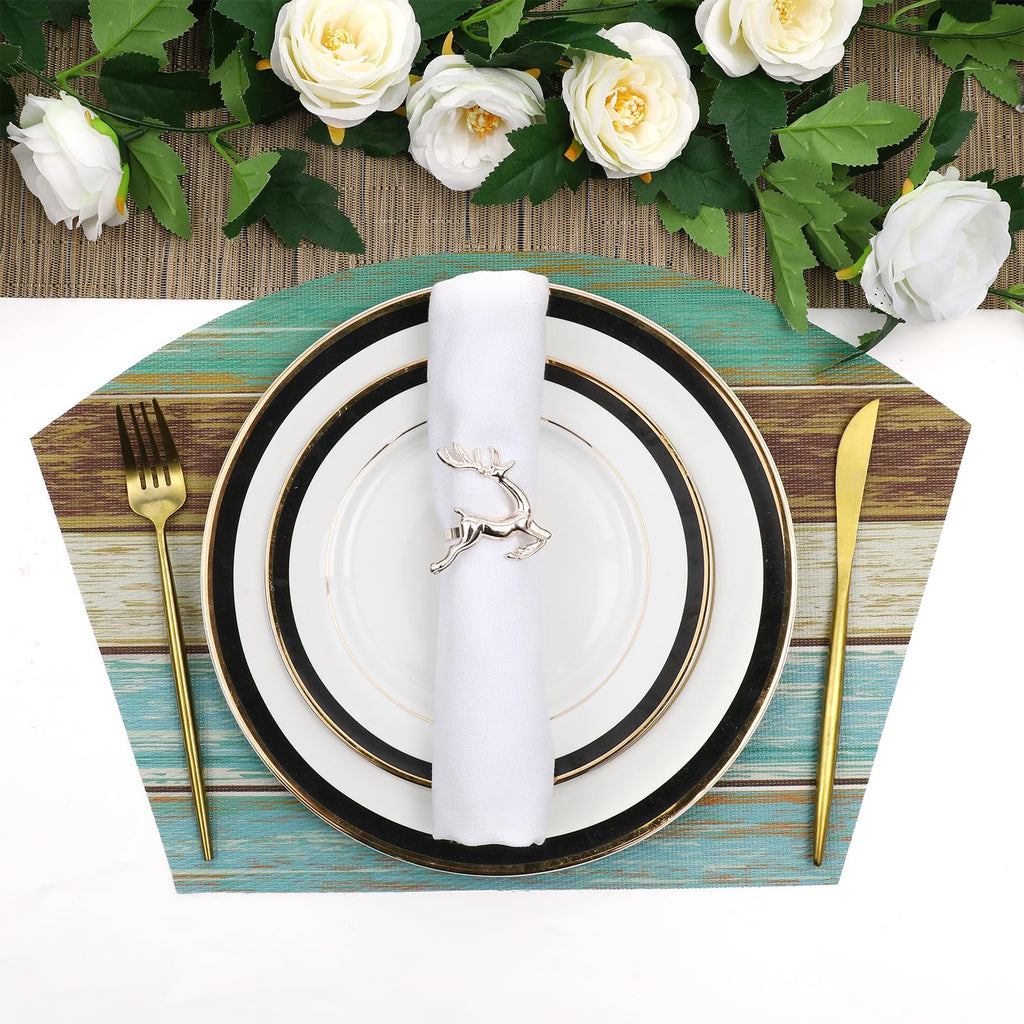 Small Round Table Placemats Set of 5 Woven Vinyl Wedge Placemats with Centerpiece Round Table Mats Wipe Clean, Teal