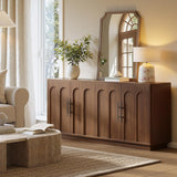 67" Arched Walnut Buffet Cabinet with Storage, Large Credenza with 4 Doors