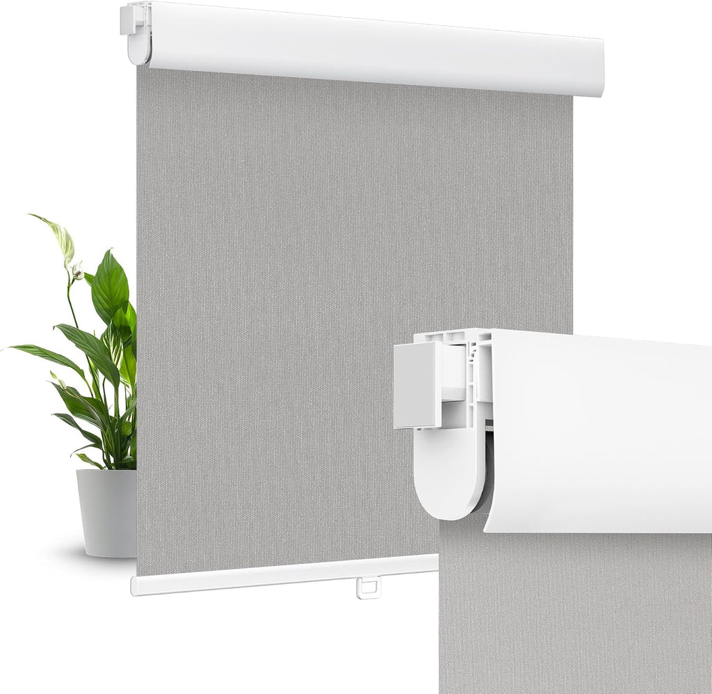 No Drill No Tools Blackout Roller Shades for Windows, (White 34 x 48), Renter-Friendly, UV Protection, no-Drill