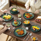 Starry Plates and Bowls Sets for 8, 24 Pieces Green Dinnerware SetsModern Stoneware Dishes Set
