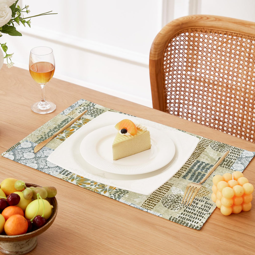 Table Placemats Set of 6, 12"x18" Linen Place Mats, Floral Patchwork