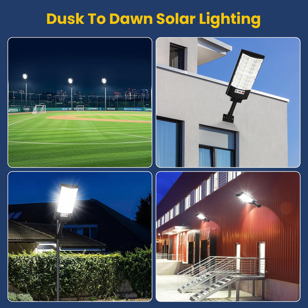 Solar Street Lights Outdoor 4-Pack, 6500K Waterproof LED Motion Sensor Solar Flood Light, Dusk to Dawn