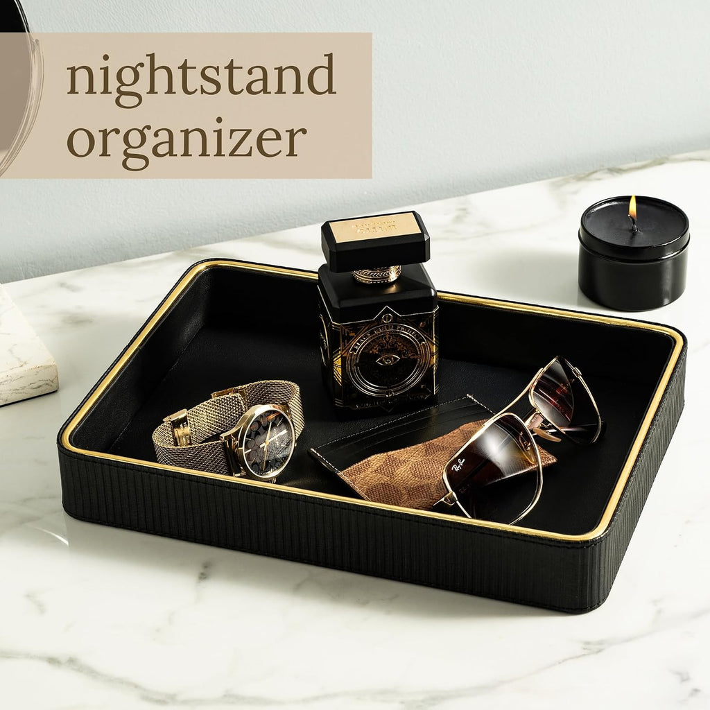 Leather Catchall Valet Tray for Men| Mens Valet Catch All Tray Key Basket - Set of 2