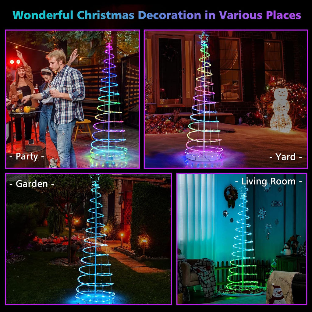 6 FT Spiral Christmas Tree, Outdoor Led Christmas Tree with 135 LED Lights, 10 Lighting Modes, Bluetooth APP Control