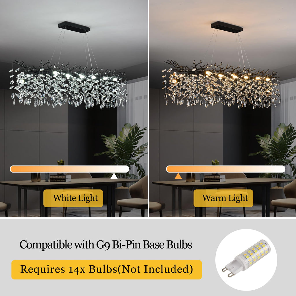 Modern Rectangle Crystal Tree Branch Chandelier, L47.3'' Luxury Black Linear Art Deco Raindrop Pendant Lighting