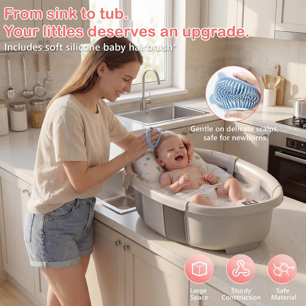 Collapsible Baby Bathtub - Large Baby Bath Tub with Thermometer | Bath Essential Bañera para Bebe Easy Fold Baby Tub