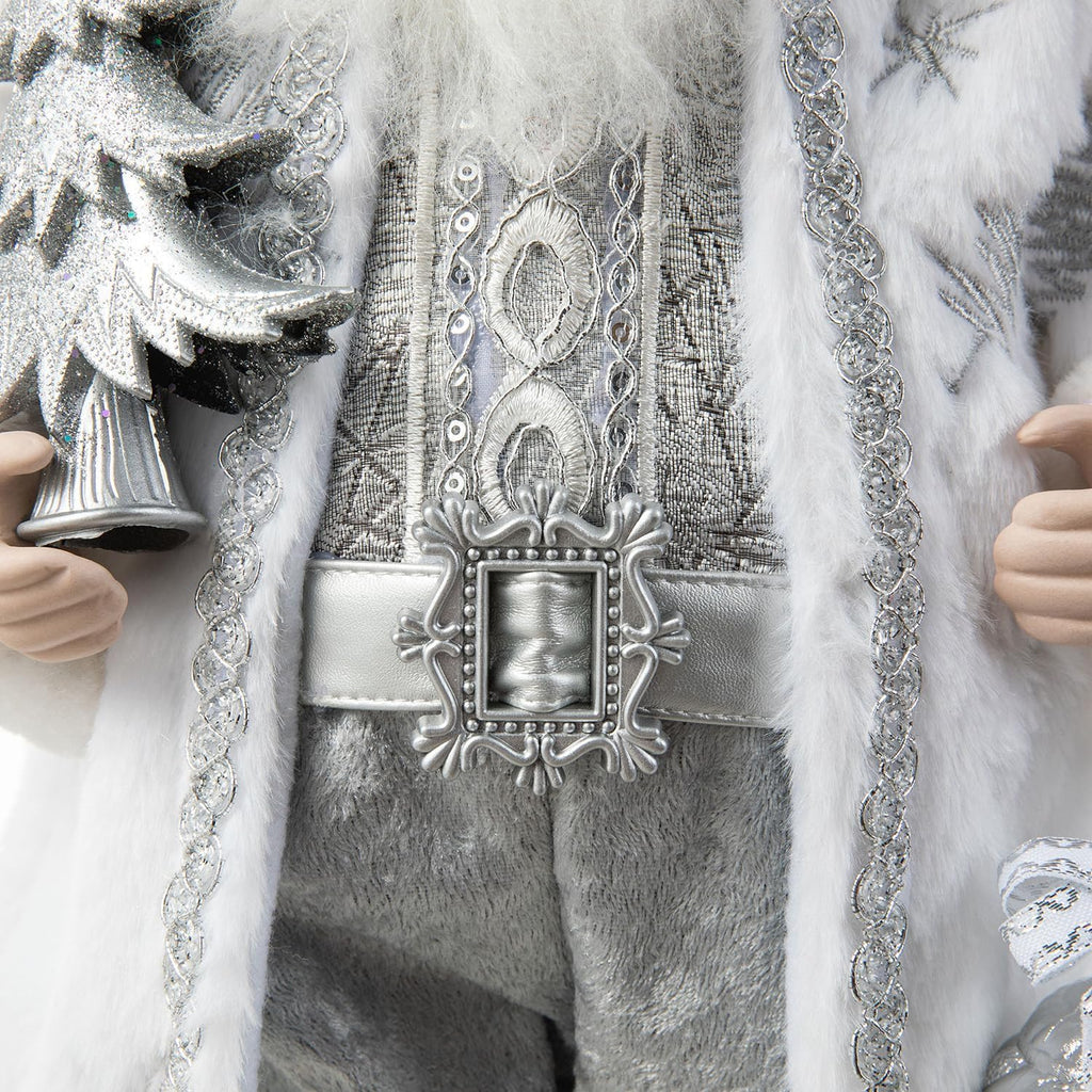 Handmade Christmas Traditional Santa Figurine, 18" H Faux Fur Christmas Frosty Santa Claus with Porcelain Face Xmas