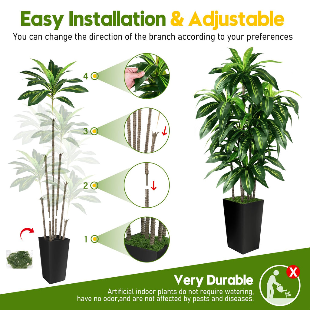 Dracaena Tree Indoor, 5FT Tall Fake Tree with Black Tall Planter