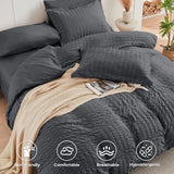 7 Piece King Comforter Set Seersucker, All Season Luxury Bed in a Bag, Bedding Set with Comforters, Sheets