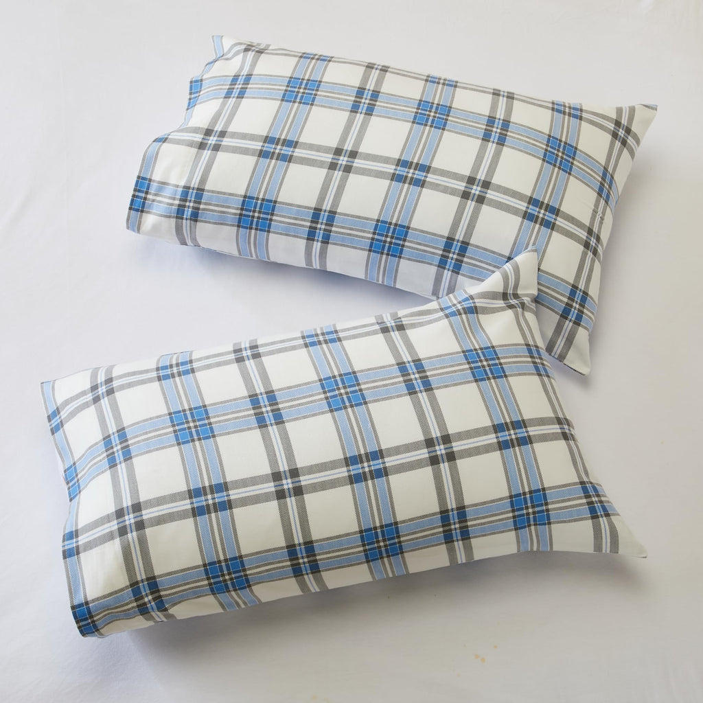 Portuguese Flannel Sheets | 100% Cotton - Plaid - Blue