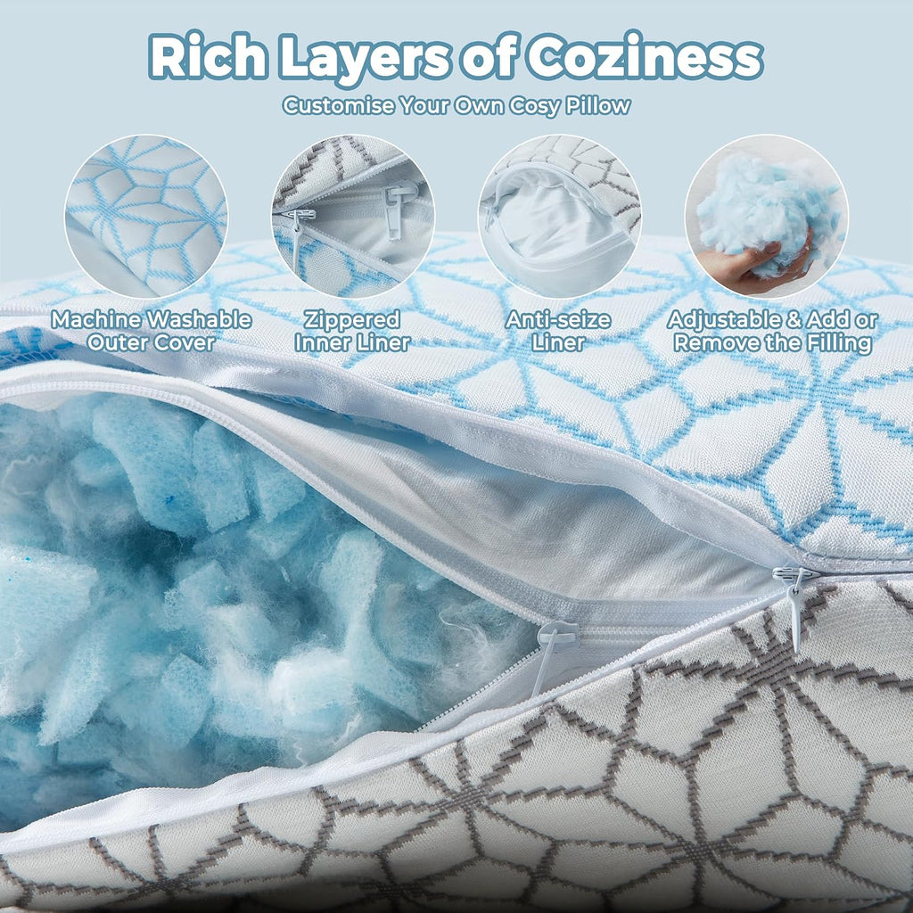 King Size Pillows Set of 2 Shredded Memory Foam Pillows 2 Pack, Adjustable Cooling Pillow for Side Sleepers, Back