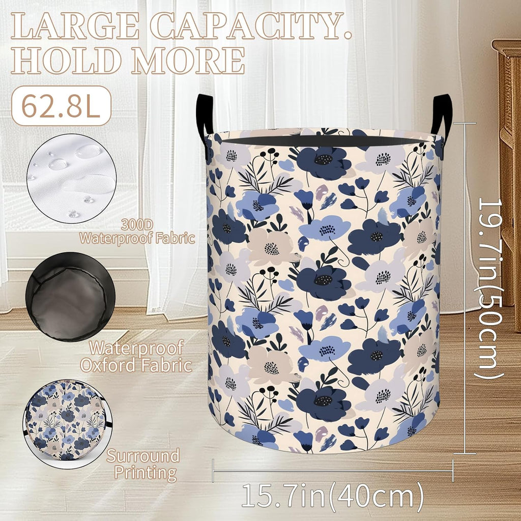 Coastal Laundry Basket, Oxford Cloth Nature Peaceful Dirty Clothes Collapsible Hamper for Room Decor, Ocean Beach and