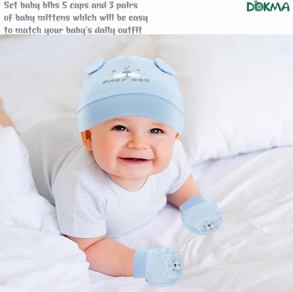 Organic Cotton Baby Mittens and Caps Set with Adorable Bear Design for Newborn 0-6 Months, No Scratch, Ultra Soft - 5