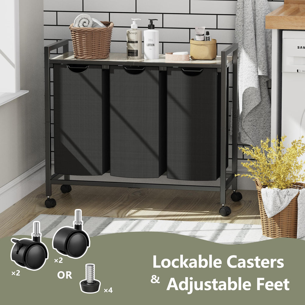 Laundry Hamper, Laundry Basket, Laundry Sorter with 2 Pull-Out and Removable Bags, Shelf, Laundry Room Storage with