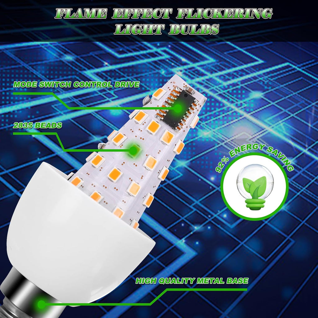 E12 LED Flickering Candelabra Flame Effect Light Bulbs - Green