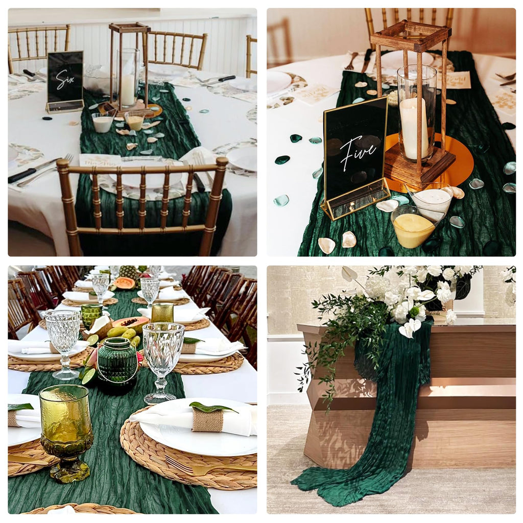 10 Pack Dark Green Cheesecloth Table Runner 10FT Boho Gauze Fabric Table Runner Vintage Rustic Sheer Runners for