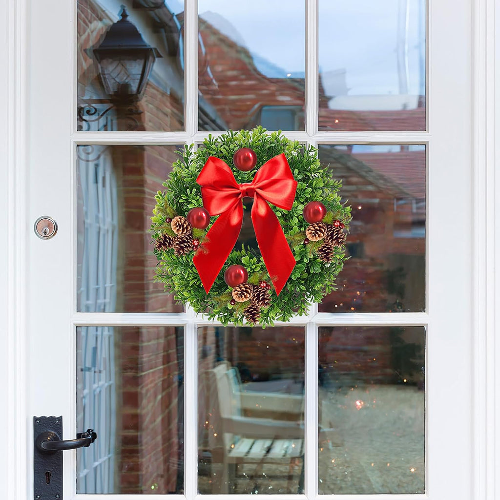 Small Boxwood Wreath for Front Door,10" Boxwood Candle Wreath,Greenery Wreaths for Cabinet Wall Window Door - Set of 2