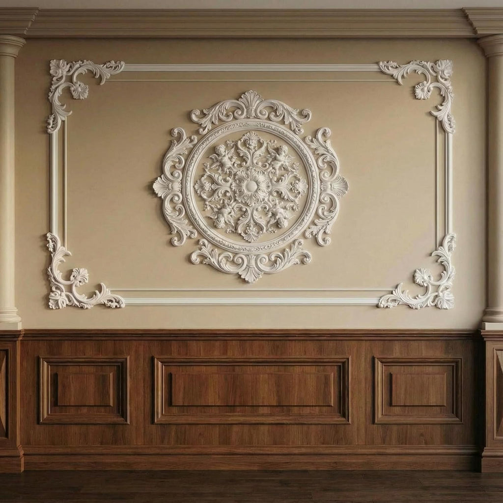 4-Pack PU Ceiling Molding Kit, 14x14 Inch French Style Corners, Decorative Wall Panels with Flowers Pattern for Accent
