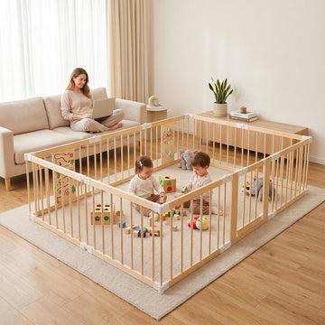 Baby Playpen with Montessori Toy, 10 Panels Foldable Play Yard Door Panel | Built-in Toys, Adjustable Multi-Shape