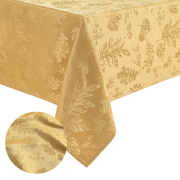 Elegant Woven Leaves Jacquard Damask Tablecloth, Gold - 60" W x 120" L
