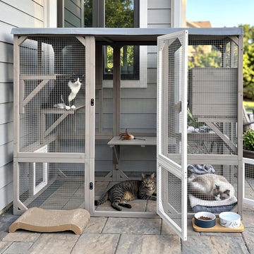 Large Catio Outdoor Cat Enclosure for 1-3 Cats, Multi-Level Wooden