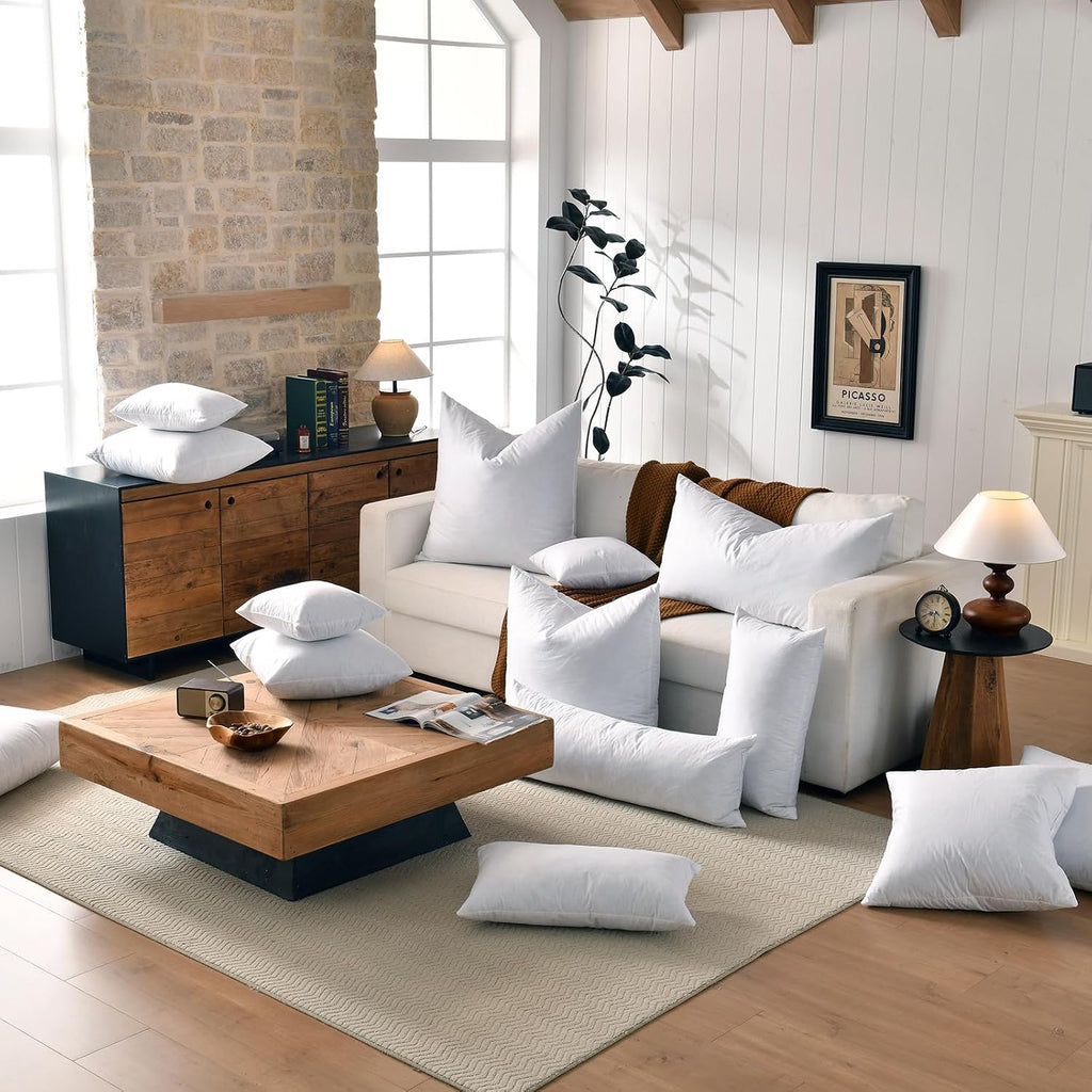 Hotel-Style 18x18 Goose Feather Pillow Insert for Sofa & Bed - 100% Odorless & Plump Cushion Filler - 233TC Cotton - Set of 2