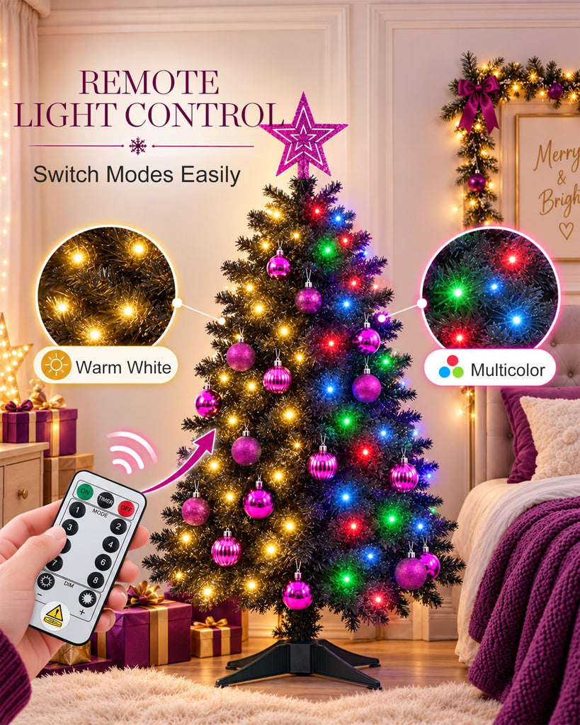 Black Christmas Tree 3ft Small Christmas Tree Artificial Mini Xmas Tree for Tabletop, Home, Office