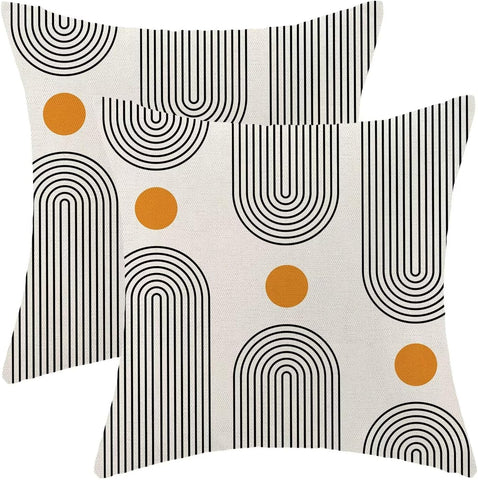 Boho Mid Century Pillow Covers 18x18 Set of 2, Abstract Simple Sun Arch Decorative Throw Pillowcase Boho Modern