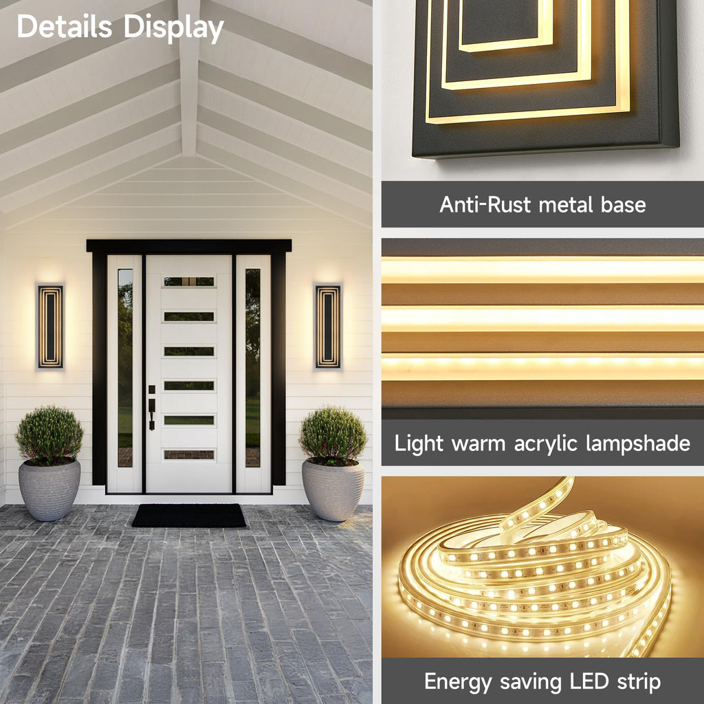 Outdoor Wall Lights, 3-ier Large Exterior Lighting Fixtures 23.6 in